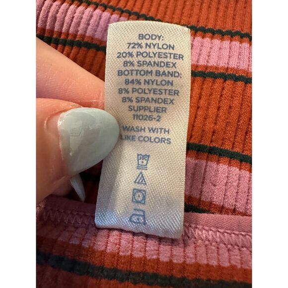 Arizona Body Orange Pink Striped V Neck Crop Top Fits like a Size Small - Picture 4 of 4